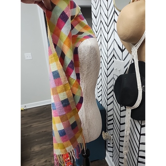 Colorful Checkered Fringe Scarf Multicolor Plaid‎ Wrap Shawl Soft Cozy Boho - Picture 5 of 7